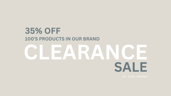 Clearance sale advertisement with text on a beige background
