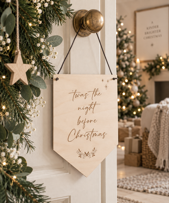 Twas the night before Christmas Hanging | Nursery/Playroom Decor | Wooden Bunting Flag | Laser Engraved