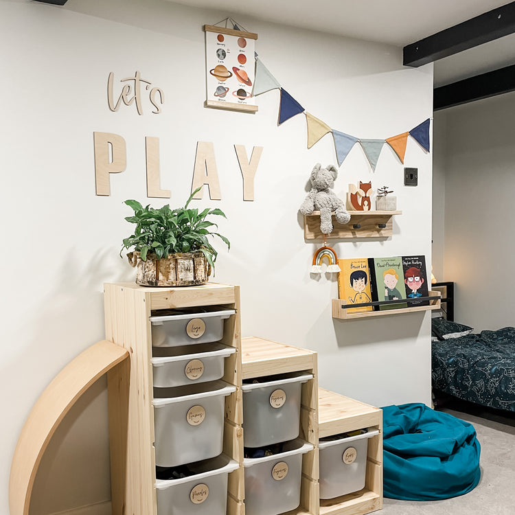 Custom Wooden Storage Labels - Fox & Bramble, F+B Playroom Storage Labels, Fox & Bramble