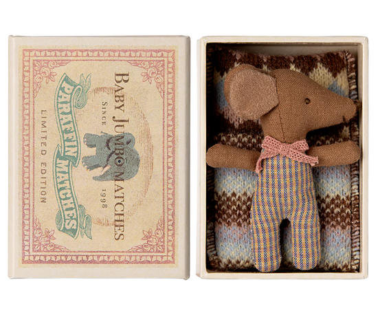 Maileg Sleepy Wakey Baby Mouse in Matchbox - Rose