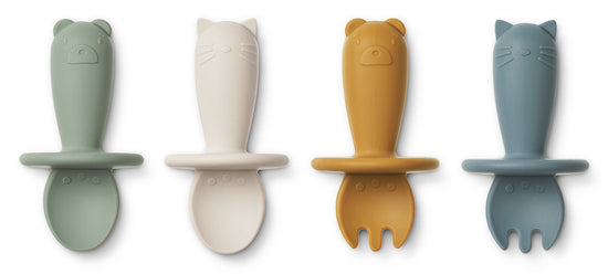 Liewood Avril Baby Cutlery 4-pack - Faune Green Multi Mix