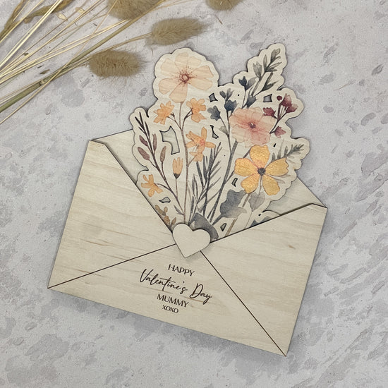 Wooden Envelope with Printed Flowers - Small Bouquet