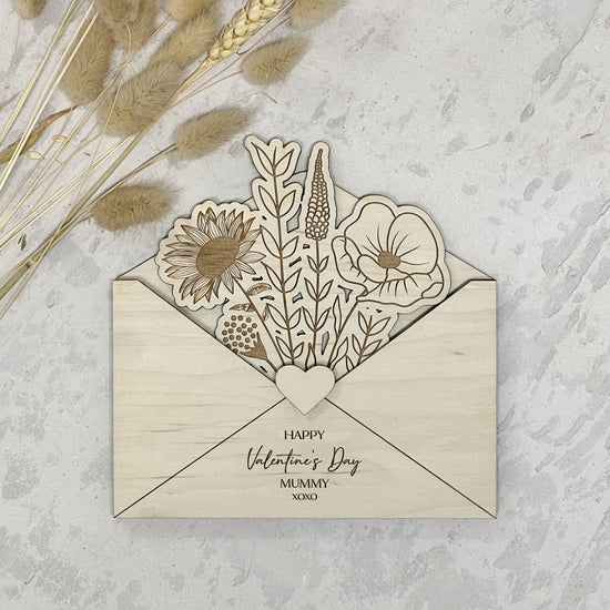 Wooden Envelope with Engraved Flowers