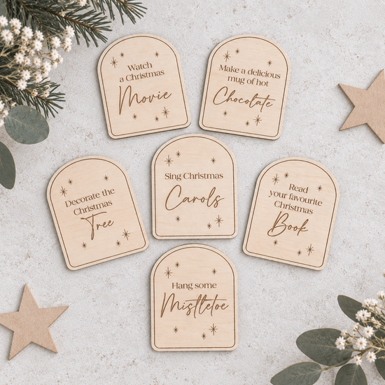 Set of 6 Wooden Advent Calendar Activity Cards - Customisable