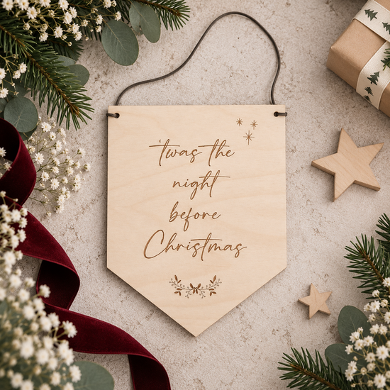 Twas the night before Christmas Hanging | Nursery/Playroom Decor | Wooden Bunting Flag | Laser Engraved