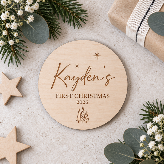 Personalised Wooden First Christmas Plaque