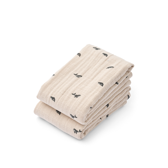 Liewood Lewis Muslin Cloth 2-pack - Mini Whale / Sandy