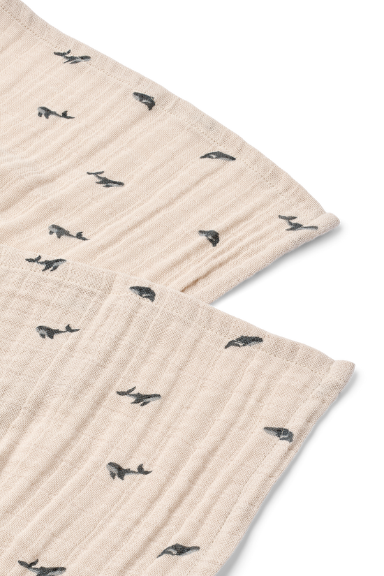 Liewood Lewis Muslin Cloth 2-pack - Mini Whale / Sandy
