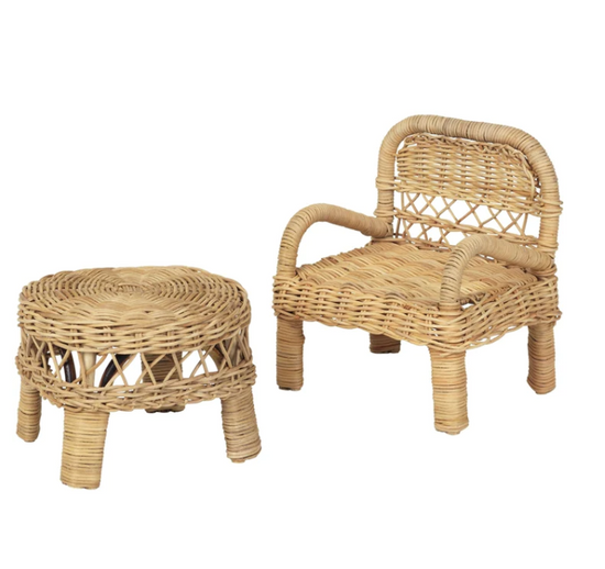 Fabelab Doll Chair and Table - Rattan