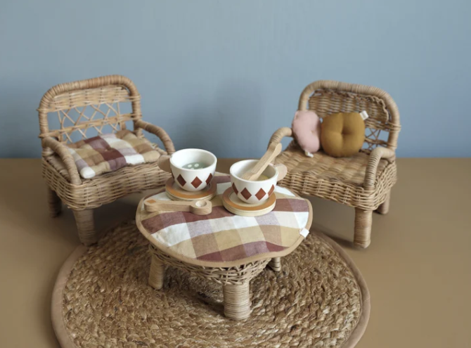 Fabelab Doll Chair and Table Rattan