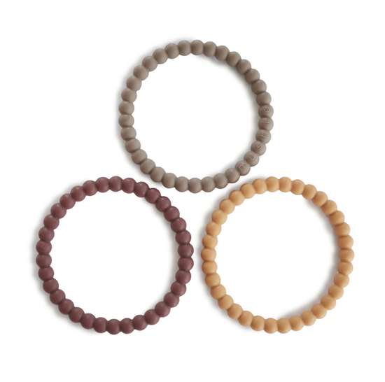 Mushie Pearl Teether Bracelets - Berry / Marigold / Khaki