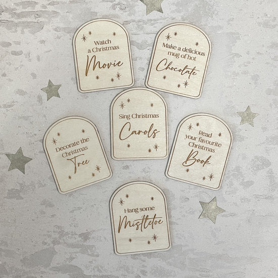 Set of 6 Wooden Advent Calendar Activity Cards - Customisable