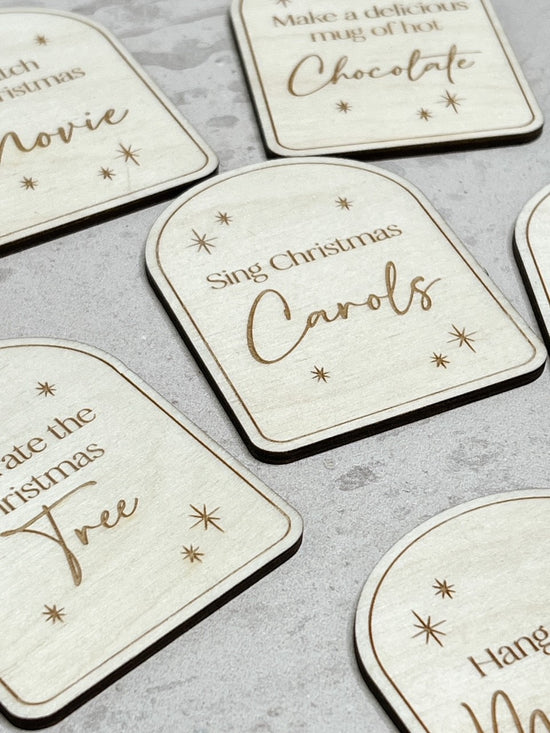 Set of 6 Wooden Advent Calendar Activity Cards - Customisable