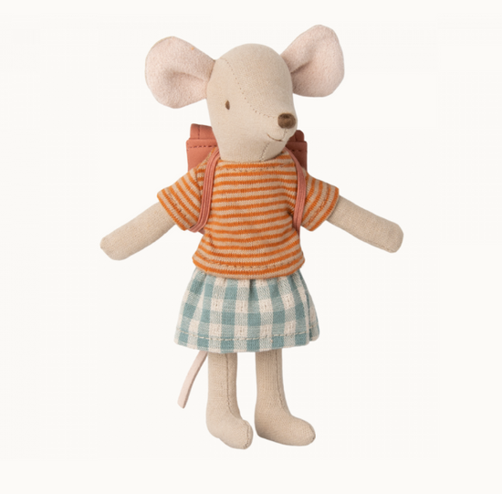 Maileg Tricycle Mouse - Big Sister with Bag, Old Rose