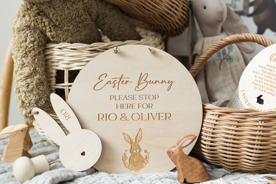 Easter Bunny Please Stop Here Personalised Hanging | Wooden Sign | Laser Engraved