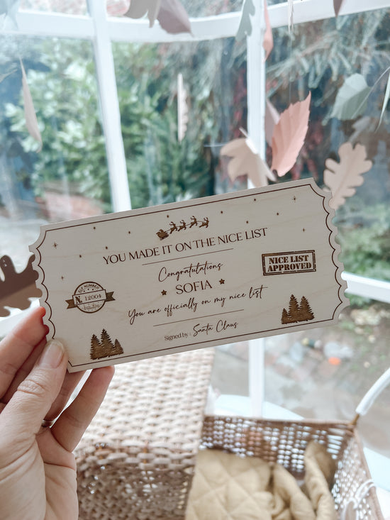 Personalised Santa Official Nice List Wooden Ticket