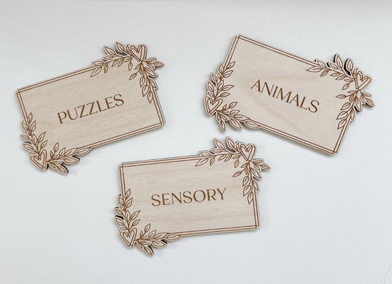 Set of 6 Leafy Design Personalised Wooden Playroom Labels
