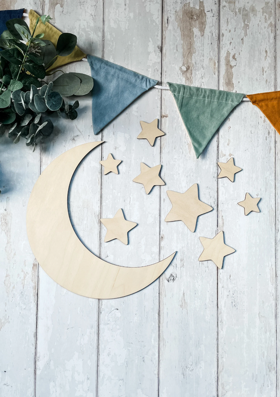 Stars & Moon Wooden Wall Art | Nursery/Playroom Decor | Bedroom Decor | UK