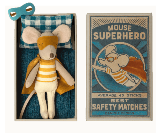 Maileg Super Hero Mouse - Little Brother in Matchbox