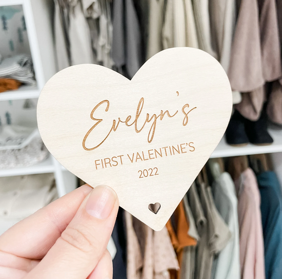 Baby First Valentine’s Plaque | Wooden Heart | Social Media Flat Lay Prop | Laser Engraved | UK