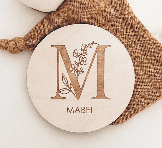 F+B Botanical Baby Name Announcement Plaque - Fox & Bramble, Baby Milestones/Plaques, Fox & Bramble