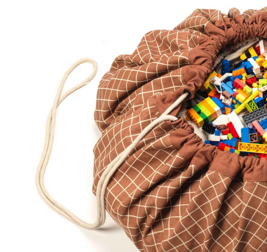 Play & Go Organic Storage Bag / Playmat - Grid Brown
