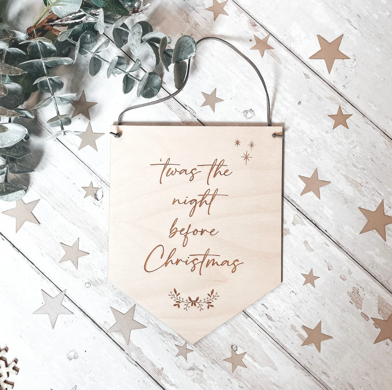 Twas the night before Christmas Hanging | Nursery/Playroom Decor | Wooden Bunting Flag | Laser Engraved - Fox & Bramble, F+B Christmas, Fox & Bramble