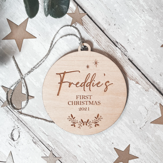 Personalised First Christmas 2022 Wooden Bauble - Fox & Bramble, F+B Christmas, Fox & Bramble
