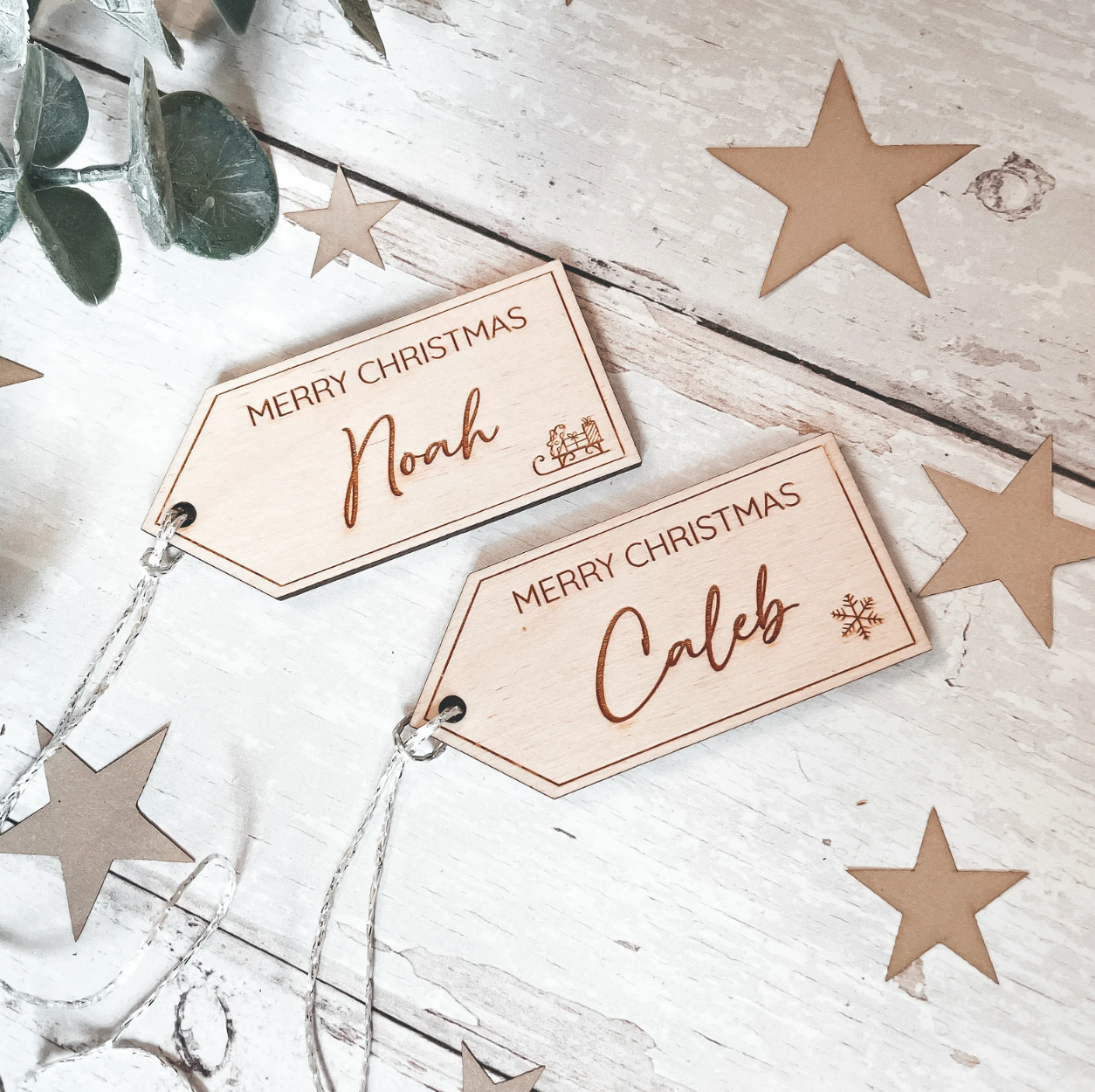 Set of 2 Personalised Wooden Gift Tags - Fox & Bramble, F+B Christmas, Fox & Bramble